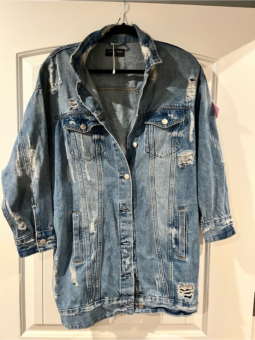 Light Blue Distressed Denim Jacket - Women